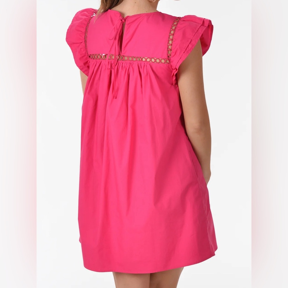 La Ven Womens XS Solid Pink Flutter Sleeve Dress Preppy Feminine Cottagecore - Picture 3 of 15